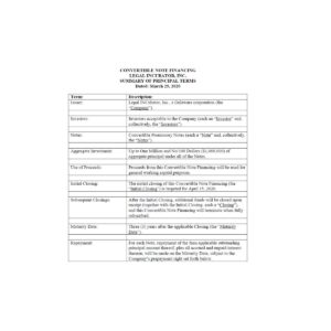 convertible note term sheet